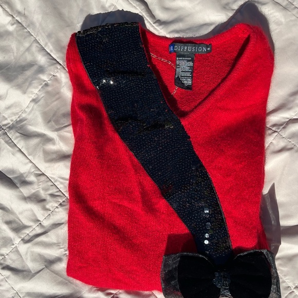 Vintage I B Diffusion Bright Red Christmas Sweater, Silk/Angora blend, Size S - Picture 14 of 15